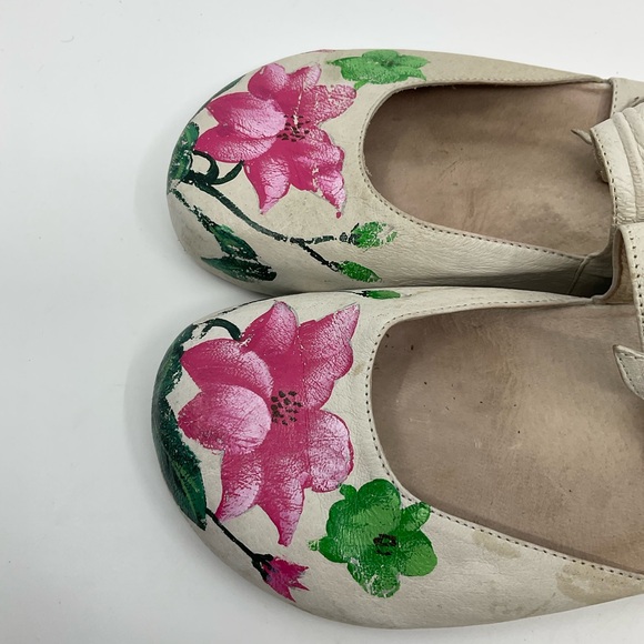 Vintage 90s Y2K Wanted Vintage Leather Floral Painted Mules Clogs Slides - Picture 3 of 8